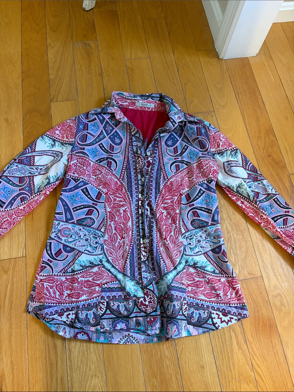 Etro Pink and Teal Paisley Zip-Front Blazer